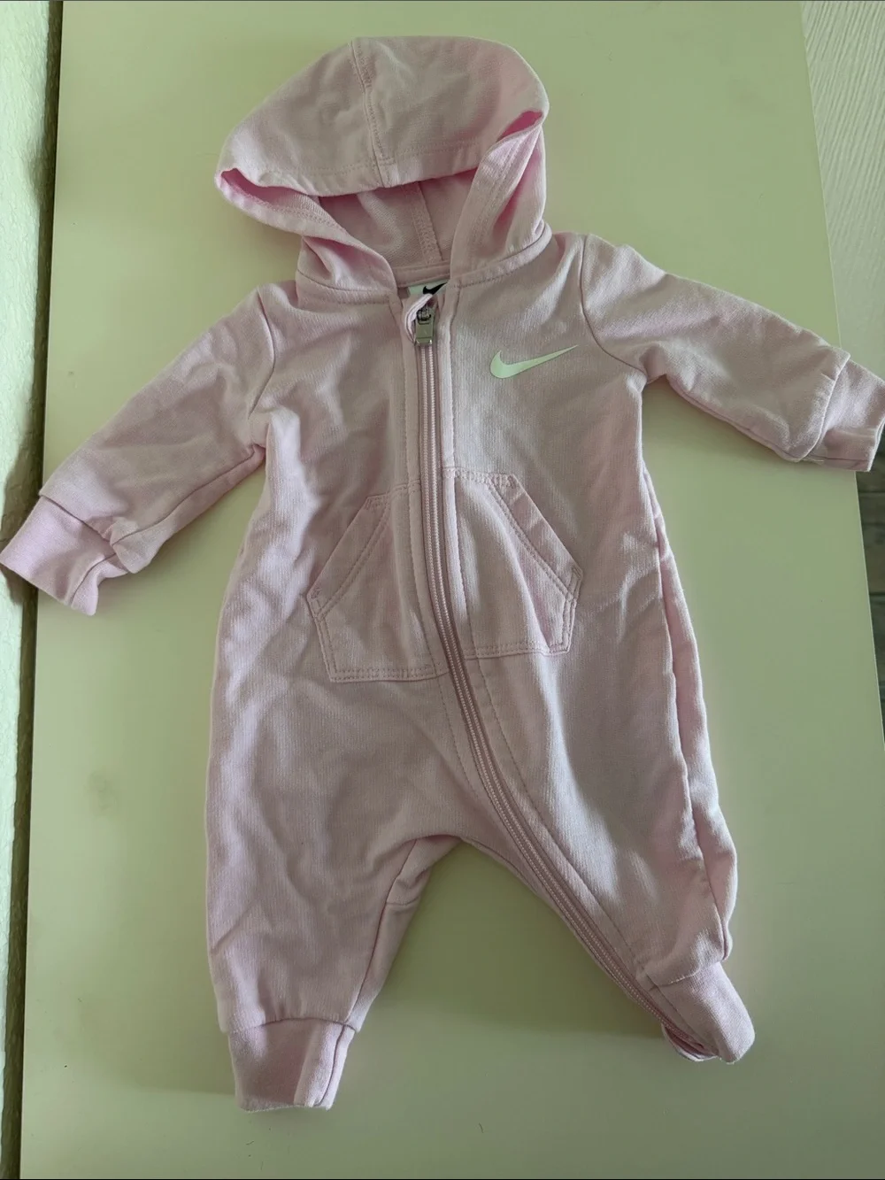 Nike Light Pink Hooded Baby Footed One-Piece